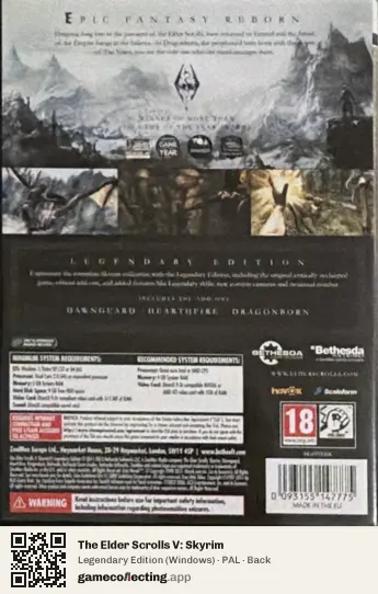 The Elder Scrolls V: Skyrim Computer, PAL box back