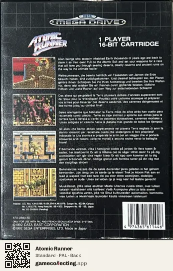 Atomic Runner Sega Mega Drive / Genesis, PAL box back