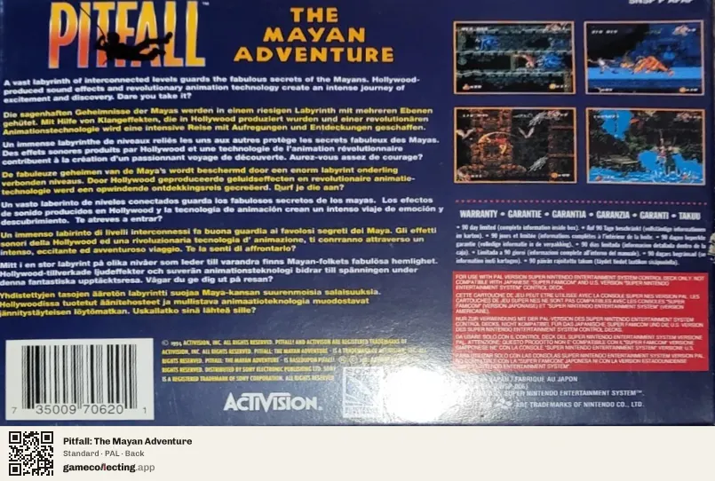 Pitfall: The Mayan Adventure Super Nintendo Entertainment System, PAL box back