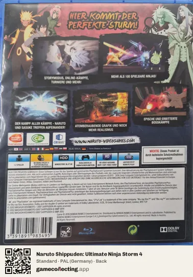 Naruto Shippuden: Ultimate Ninja Storm 4 PlayStation 4, Germany box back