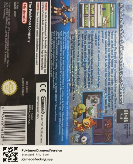 Pokémon Diamond Version Nintendo DS, PAL box back