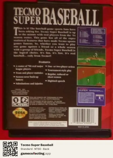 Tecmo Super Baseball Sega Mega Drive / Genesis, NTSC box back