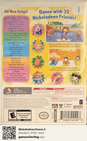 Nickelodeon Dance 2 Nintendo Wii, NTSC box back
