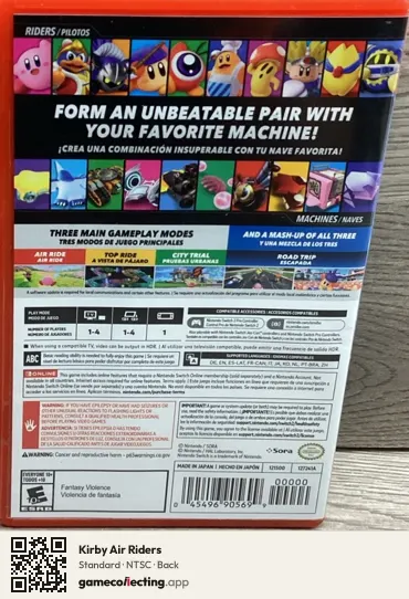 Kirby Air Riders Nintendo Switch 2, NTSC box back