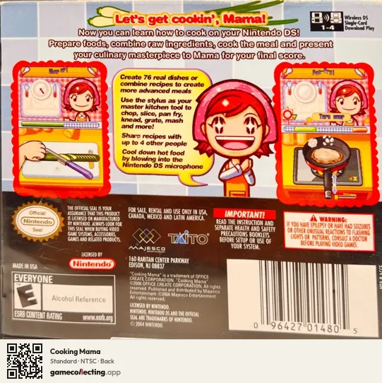Cooking Mama Nintendo DS, NTSC box back