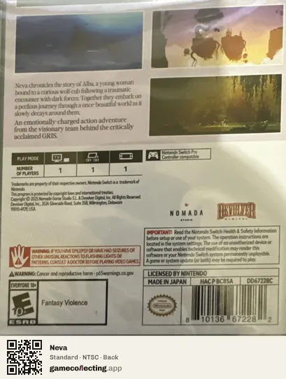 Neva Nintendo Switch, NTSC box back