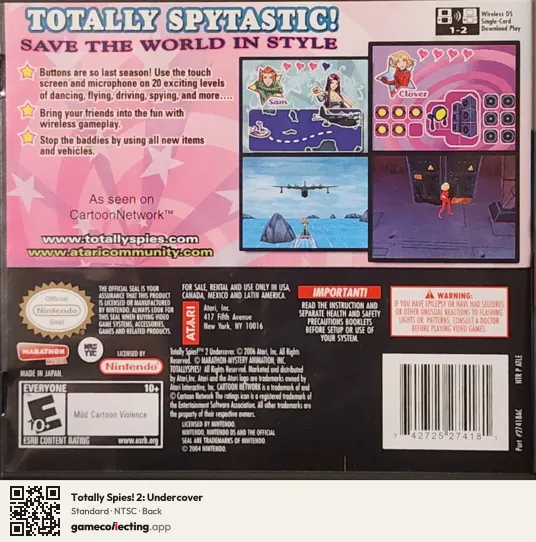 Totally Spies! 2: Undercover Nintendo DS, NTSC box back