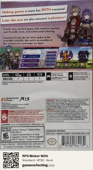 RPG Maker With Nintendo Switch, NTSC box back