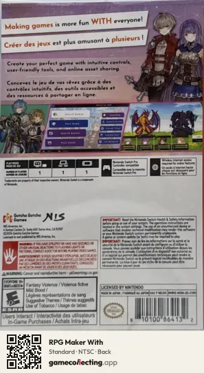 RPG Maker With Nintendo Switch, NTSC box back