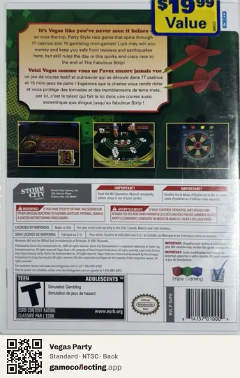 Vegas Party Nintendo Wii, NTSC box back