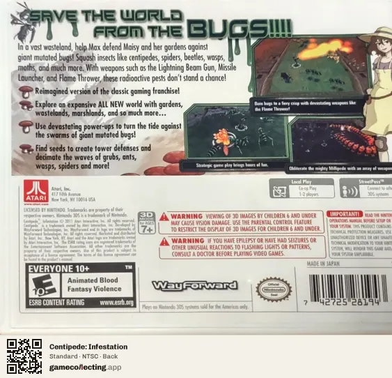 Centipede: Infestation Nintendo 3DS, NTSC box back