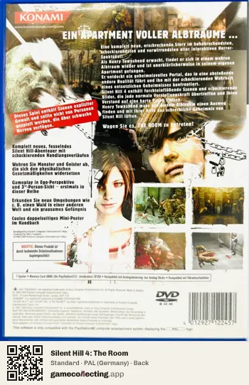 Silent Hill 4: The Room PlayStation 2, Germany box back