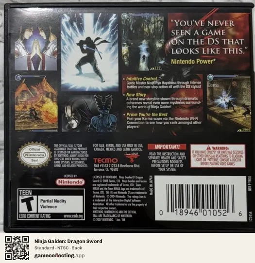 Ninja Gaiden: Dragon Sword Nintendo DS, NTSC box back
