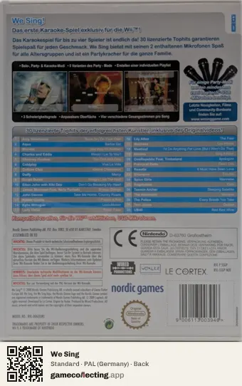 We Sing Nintendo Wii, Germany box back