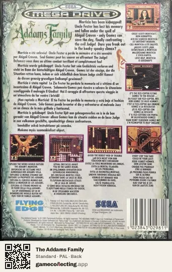 The Addams Family Sega Mega Drive / Genesis, PAL box back