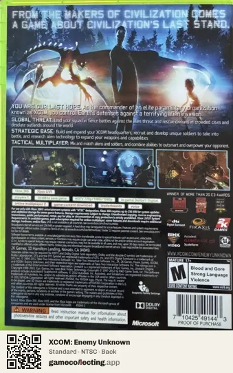 XCOM: Enemy Unknown Xbox 360, NTSC box back