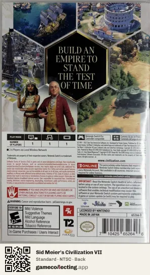 Sid Meier's Civilization VII Nintendo Switch, NTSC box back