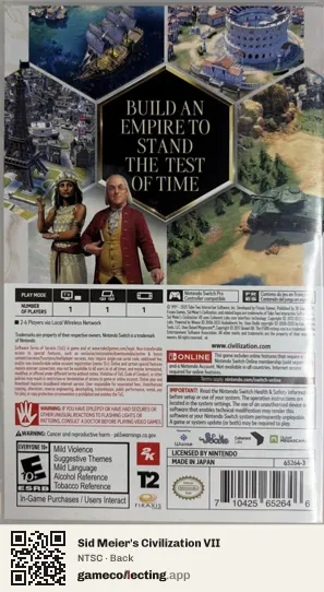 Sid Meier's Civilization VII Nintendo Switch, NTSC box back
