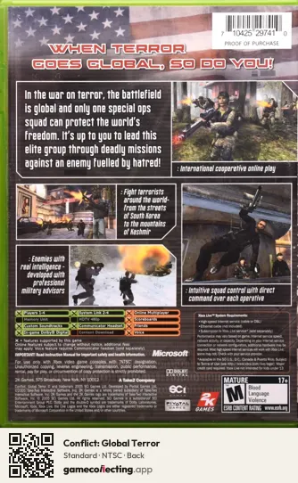 Conflict: Global Terror Xbox, NTSC box back