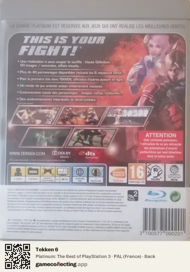 Tekken 6 PlayStation 3, France box back