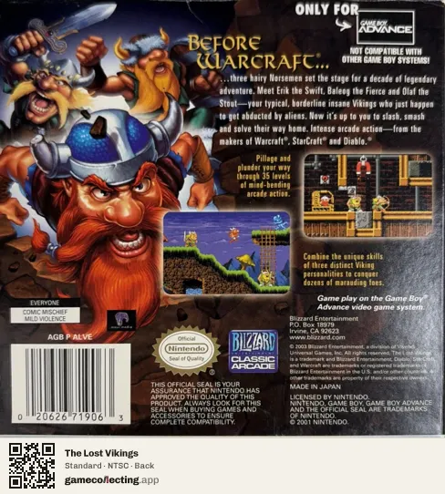 The Lost Vikings Game Boy Advance, NTSC box back