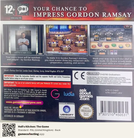 Hell's Kitchen: The Game Nintendo DS, United Kingdom box back