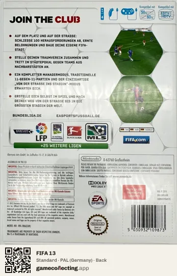 FIFA 13 Nintendo Wii, Germany box back