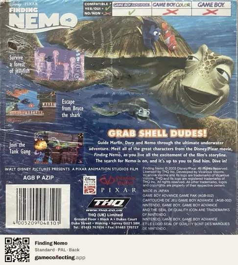 Finding Nemo Game Boy Advance, PAL box back