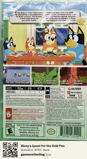 Bluey's Quest for the Gold Pen Nintendo Switch, NTSC box back