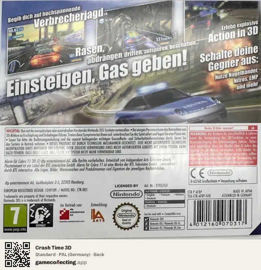 Crash Time 3D Nintendo 3DS, Germany box back