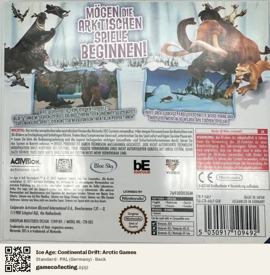 Ice Age: Continental Drift: Arctic Games Nintendo 3DS, Germany box back