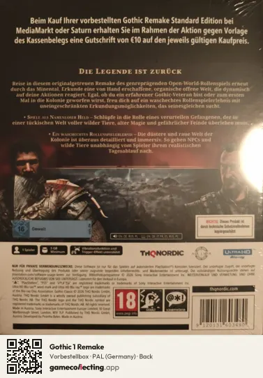Gothic 1 Remake PlayStation 5, Germany box back