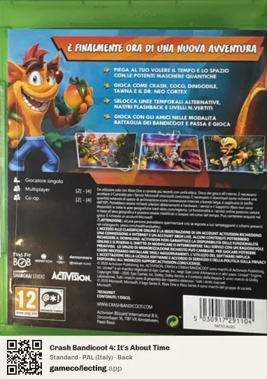 Crash Bandicoot 4: It's About Time Xbox One, Italy box back