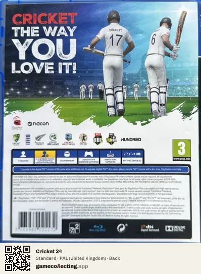 Cricket 24 PlayStation 4, United Kingdom box back