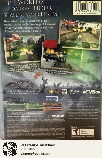 Call of Duty: Finest Hour Xbox, NTSC box back