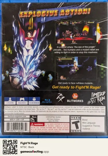 Fight'N Rage PlayStation 4, NTSC box back