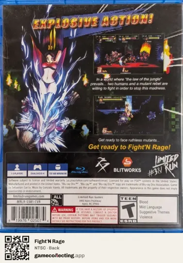 Fight'N Rage PlayStation 4, NTSC box back