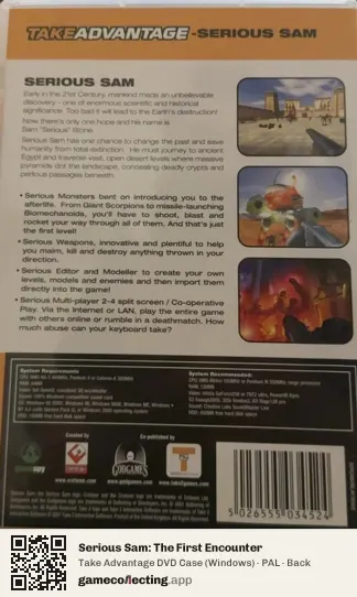 Serious Sam: The First Encounter Computer, PAL box back