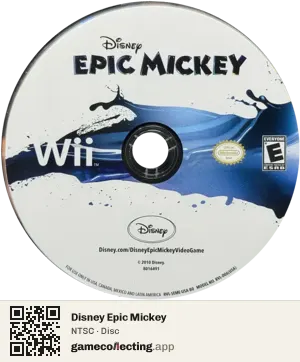 Disney Epic Mickey Nintendo Wii, NTSC disc