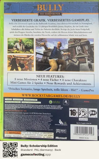 Bully: Scholarship Edition Xbox 360, Germany box back