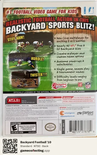 Backyard Football '10 Nintendo Wii, NTSC box back