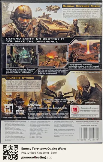 Enemy Territory: Quake Wars Computer, United Kingdom box back