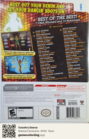 Country Dance Nintendo Wii, NTSC box back