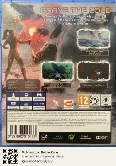 Subnautica: Below Zero PlayStation 4, Germany box back