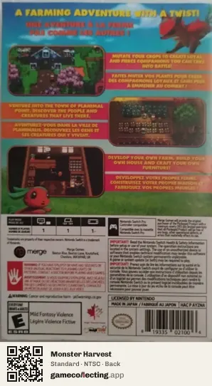 Monster Harvest Nintendo Switch, NTSC box back