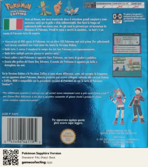 Pokémon Sapphire Version Game Boy Advance, Italy box back