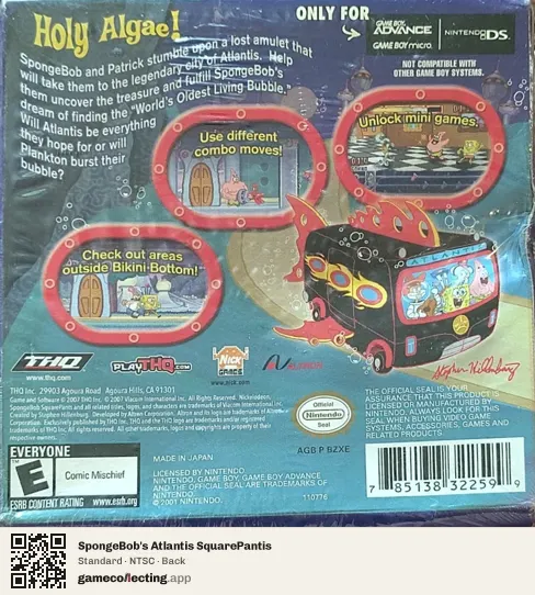 SpongeBob's Atlantis SquarePantis Game Boy Advance, NTSC box back