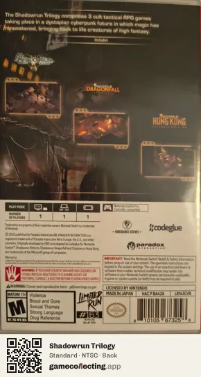 Shadowrun Trilogy Nintendo Switch, NTSC box back