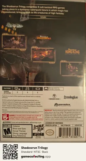 Shadowrun Trilogy Nintendo Switch, NTSC box back