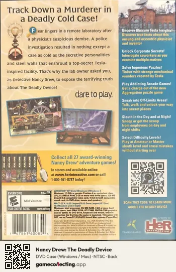Nancy Drew: The Deadly Device Computer, NTSC box back